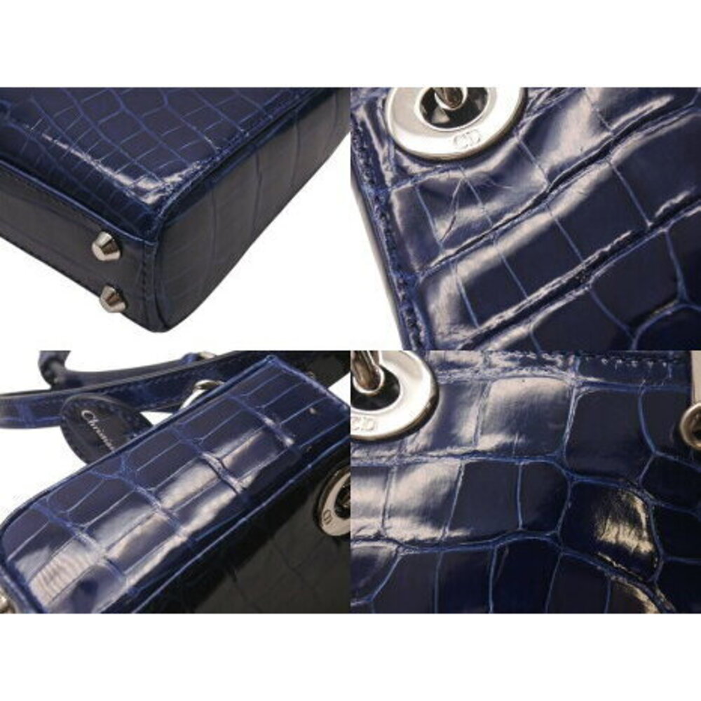 Dior Navy Shoulder Crocodile Blue Christian Bag Lady Leather - Picture 8 of 8